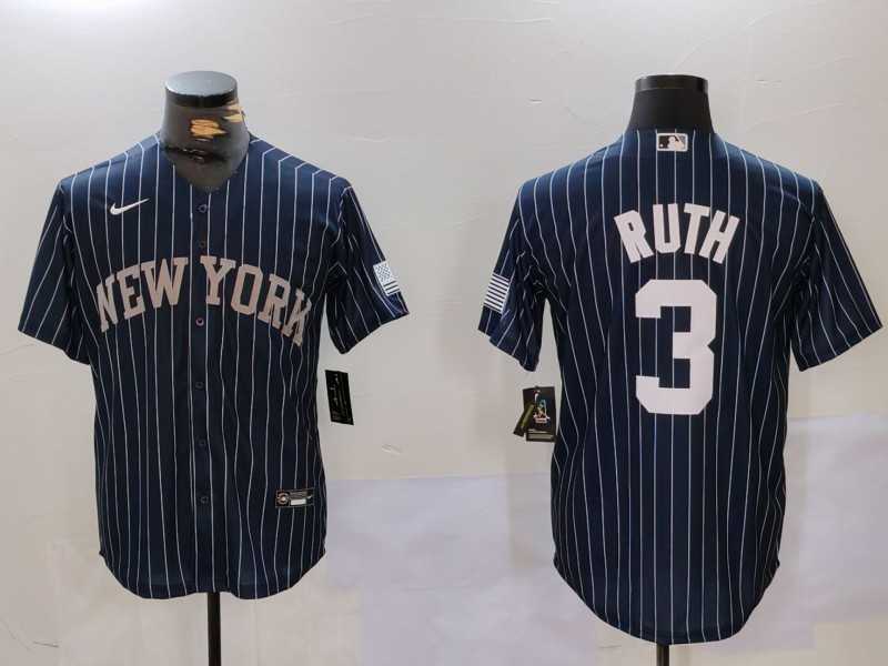 Men%27s New York Yankees #3 Babe Ruth Navy Pinstripe Fashion Cool Base Jersey->new york yankees->MLB Jersey